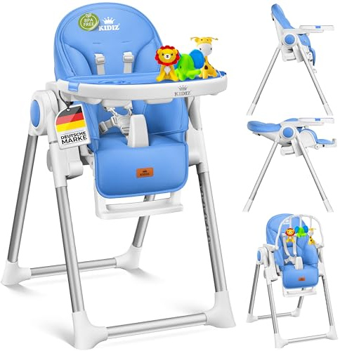 KIDIZ® 3in1 Hochstuhl Kinderhochstuhl inkl. Spielbügel, Babyliege, Kombihochstuhl Babyhochsitz,7 höhenverstellbar Verstellbare Rückenlehne, mitwachsend ab 0 bis 36 Monate Babystuhl, Blau