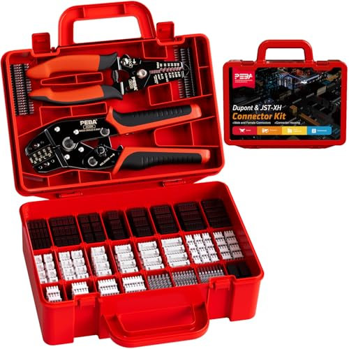 PEBA Crimpzange Stecker Set, 26 Stile Dupont 2,54mm/JST-XH 2,5mm Steckverbinder set, Crimper 0,03-0,5mm² für Dupont, JST-XH/SM/SYP/PH, D-Sub,Molex,TE EI-Serie Stecker, mit Abisolierzange | Crimper Set