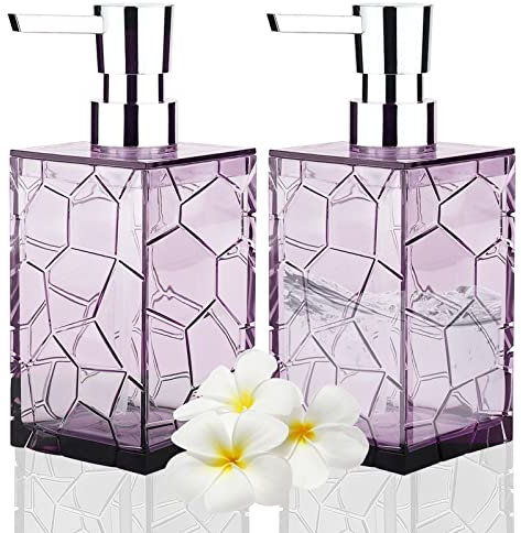 HIYAA Confezione da 2 dispenser di sapone acrilico per lozioni liquide con pompa, riutilizzabili, per bagno, piano di lavoro, cucina, lavanderia, viola