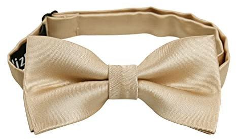 Alizeal Boys Pre-tied Bow Tie Solid Color Fancy Plain Adjustable Party Birthday Kids Bow Tie, Champagne