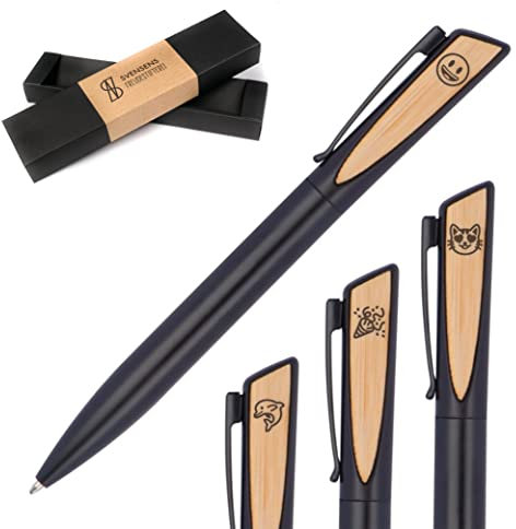 Freudestifterei Edler Dreh-Kugelschreiber mit Emoji deiner Wahl - Metall Bambus Kuli Stift | Geschenk Geburtstag, Weihnachten, Kinder, Enkel | Nachhaltig