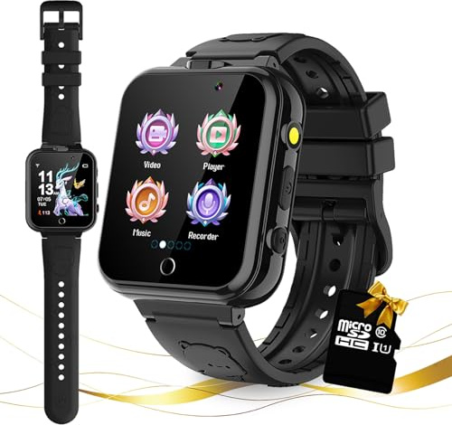 Retysaz Kind Smartwatch 24-Spiel-Schritte 2 HD Kamera Mode für Kinder (schwarz)