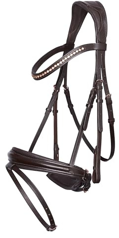 Imperial Riding IRH Fria Trense ohne Zügel, anatomisch geformt, weiche Schafslederpolsterung, Stirnband mit Strass, hochwertiges Büffelleder, inkl anatomischem Nasenriemen, Braun, Pony
