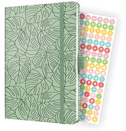 SIGEL J4353 Wochenkalender Jolie 2024, Green Monstera, ca. A5, Hardcover, Gummiband, Stiftschlaufe, Einstecktasche, 174 Seiten, aus nachhaltigem Papier, Terminplaner