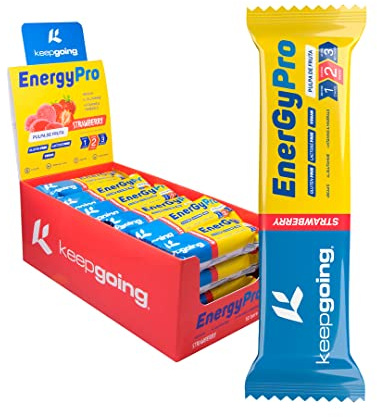 Keepgoing - Barritas Energéticas Naturales EnergyPro 12 uds x 40g | Textura de Gominola para Ciclismo y Running | Barritas Energéticas de Pulpa de Fruta (12 unidades, Fresa)