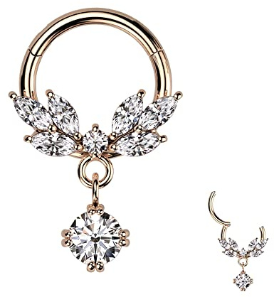 Treuheld® Segmentring-Clicker Piercing mit Kristallen und Anhänger