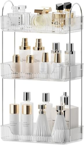 CESTATIVO Organisateur Maquillage, Rangement Maquillage, Organisateur de Cosmétiques, Présentoir Cosmétique, Organisateur de Parfum (Claire, 3 Couches)