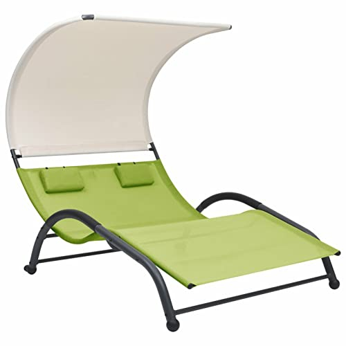 Homgoday Solstol med dubbla vinklar, trädgårdsstol med soltak, dubbel solstol med soltak, relaxstol, strandstol, fritidsstol för trädgård, balkong, textil, grön