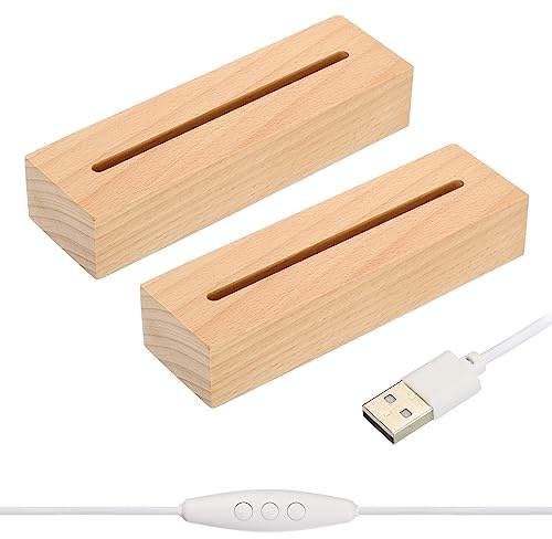 PATIKIL 2 Pcs Wooden Light Stand Base 5.9, 16 Colors LED Lights Display Base 1.5Meter Line Length with USB Cable for Acrylic Night Light 3D Crystal Glass Resin Art, Square
