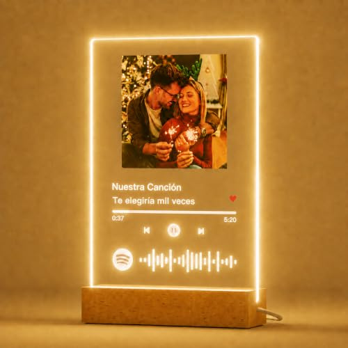 iDIY Placa Spotify Personalizada -Lámpara de Ambiente Personalizada con Foto y Código de Spotify Regalo Original para Mujer Pareja Novio San Valentín Aniversario Navidad