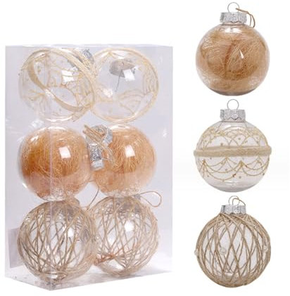 SYALEO 6 Pezzi di Ornamenti per Palline di Natale Set 80mm/3.15 '' Palline di Natale in spago Trasparente Pet infrangibile Decorazione per Albero di Natale Palline appese per Il Ringraziamento