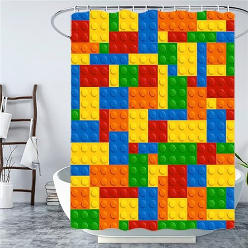 Syiboo Duschvorhang Farbige Bausteine 300x90cm Duschvorhäng Anti Schimmel,Wasserabweisend Stoff Duschrollo Waschbar,3D Draussen Bad Vorhang Schnell Trocknend,Badewanne Badezimmer Decor Vorhänge