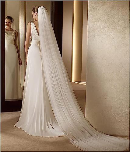 Schleier, Brautkleid, Brautschleier, Brautschleier Langer, einfacher, schlichter Hochzeitsschleier mit Kamm, Kathedralenschleier for Brautzubehör, 300 cm Hochzeitsschleier (Farbe: Elfenbein-1 Schicht,