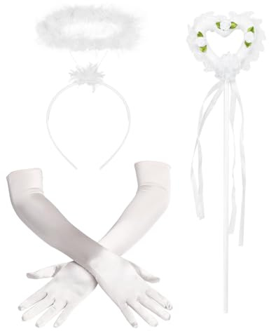 Sprinlot Weiß Engel Handschuhe Damen - Satin Lang, 1920er Jahre Kostüm Zubehör, Accessoire für Karneval, Fasching, Party & Cosplay