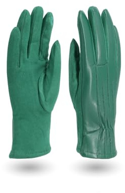 QUEEN HELENA Warme Elegante Winterhandschuhe aus Wildleder für Damen G-01 grün, Einheitsgröße