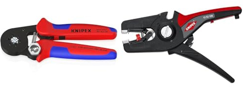 Knipex Selbsteinstellende Crimpzange für Aderendhülsen mit Seiteneinführung (0,08 - 10 mm²) brüniert, mit Mehrkomponenten-Hüllen 180 mm 97 53 14 & PreciStrip16 Automatische Abisolierzange 195 mm