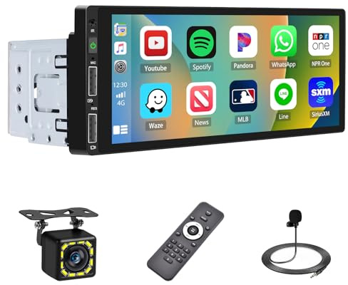 Hikity Autoradio 1 Din Carplay Android Auto, 6,9 Zoll Touch Screen Auto Radio Bildschirm Bluetooth Freisprecheinrichtung, Rückfahrkamera, Mikrofon, FM 2USB