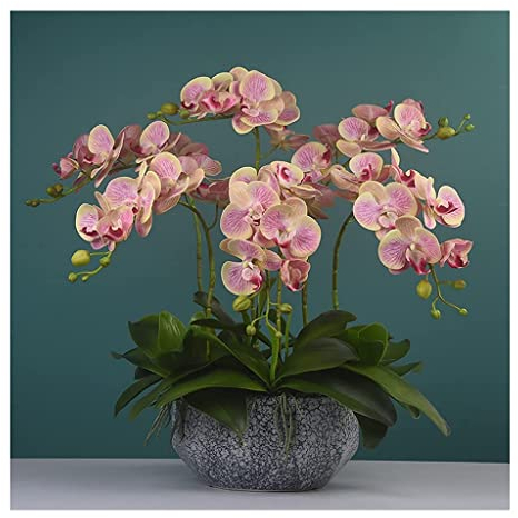 Künstliche Blumen mit Blumentöpfen, Große Künstliche Phalaenopsis Kunststoff Blumen Verwendet für Wohnzimmer Hochzeit Hotel Dekoration (Rot) (Rosa)