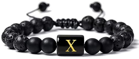Wycian Kristall Armband, Armband Schwarz Steine Perlen Lavagestein Kristall Buchstabe X Gewebt, Verstellbar 29.2cmx8mm 1er Naturstein für Vatertag