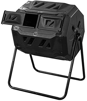 Contenitore per Compost Compostiera rotante a doppia camera da esterno, bidone rotante for compostaggio da esterno for rifiuti da giardino, cucina e cortile, 160L/42Gallon Compostiera da Giardino