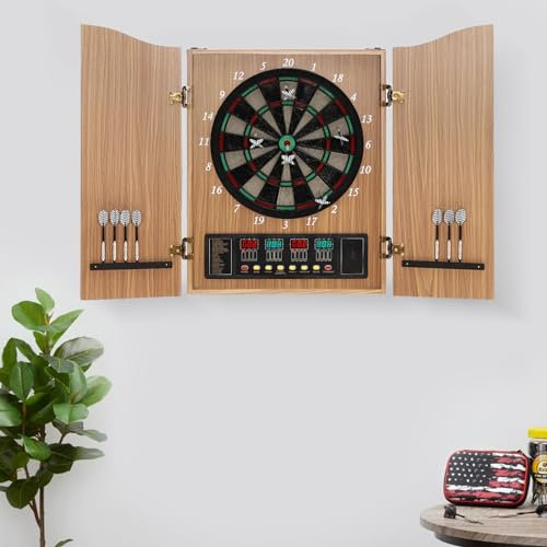 Elektronische Schrank Dartscheibe, Dartautomat mit Spielcomputer, 27 Kategorien, 243 Unterkategorien, bis zu 16 Spieler, für Büros, Gärten, Partyräume (Gelb)