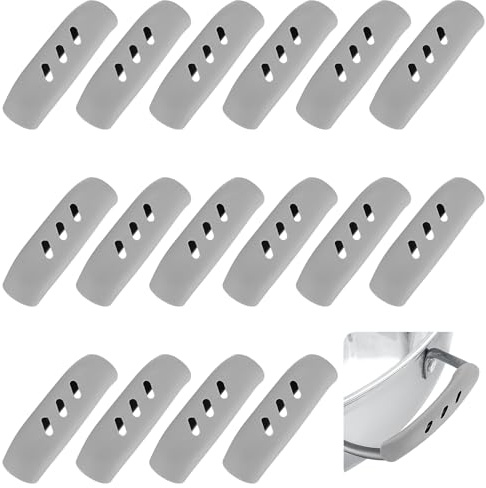 Lot de 16 poignées en silicone pour casseroles - Protection contre la chaleur - Résistantes à la chaleur - Pour poêles, ragoûts et poêles à frire - Gris - 7,5 x 2 cm