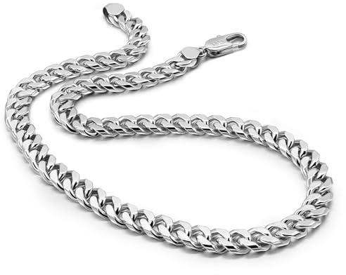 Dankadi Collier Cubain Large 8-10-12MM Massif en 925 Argent, Chaîne Cubaine Maille Lisse et Cannelure 16 à 30 Cadeau de Bijoux Classique Rock Punk Hip Pop Miami pour Homme