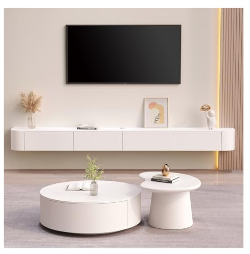 Btsunotr Floating TV Stand Suspended TV cabinet Wooden under TV storage cabinet odern Entertainment Unit with 3/4 Storages console entertainment shelf(White,140cm)
