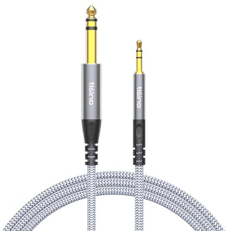 Tisino Jack 3.5mm to Jack 6.35mm Stereo Cable - 3m, 3.5mm to 6.35mm Adapter Aux Cord Stereo Audio Cable Nylon Braid for Guitar, Laptop, Home Theater Devices, Speaker and Amplifiers