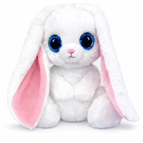 Berramann Kuscheltier Plüsch Hase Banilou 28cm weiß mit blauen Augen und Langen Ohren Kuschelweich und elegant + Waschmaschinenfest
