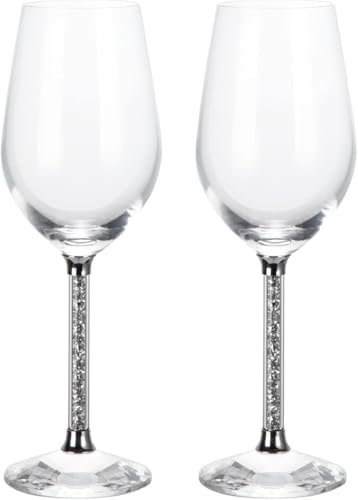JAYOGLA Luxury Wine Glasses Set of 2 – Elegant Crystal Stemware Embellished with Swarovski Crystals, Sparkling Drinkware Pair for Wedding, Anniversary, Celebration & Gift