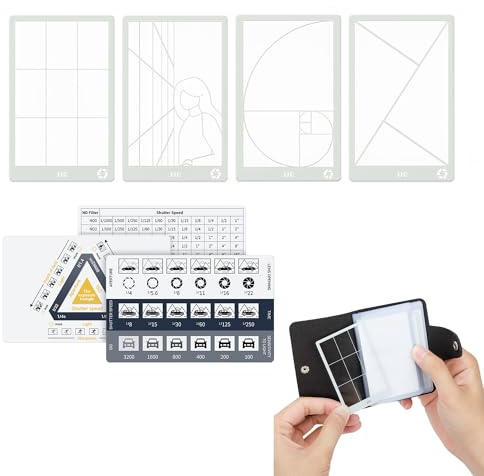 JJC 6Pc Photo Composition Tool Golden Ratio Rule of Thirds Fibonacci Spiral | with Storage Booklet, including 1ND Filter Shutter Speed Chart & 1 Exposure Reference Card