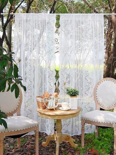 Devola Spitze Gardinen Scheibengardinen Lang Balkontür HxB 150x140cm 1Stück | Weiß Vorhang Transparent, Blumen Küchengardinen Landhausstil, Fenstergardinen für Wohnzimmer Landhaus