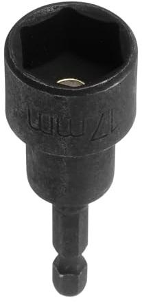 sourcing map Magnetic Nut Driver 17mm Hex Drive Socket CR-V Steel Power Screw Drill Bits Socket Wrench Tools with 1/4 Quick Change Hex Shank for Power Drills Impact Drivers, Black