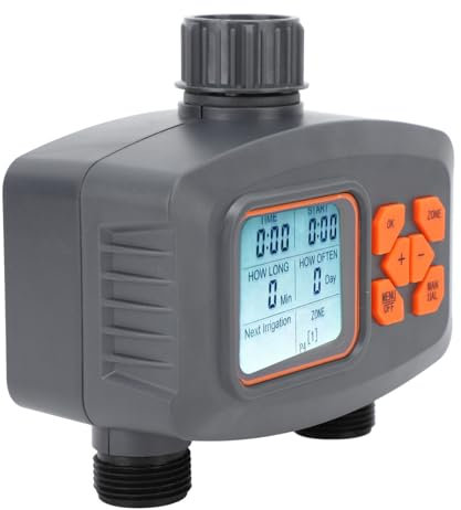 Fdit 2 Outlet Hose Watering Timer with Rain Sensor, 2 Zone Sprinkler Timer, Automatic Irrigation Controller, Suitable for Lawn, Garden, Courtyard, Greenhouse