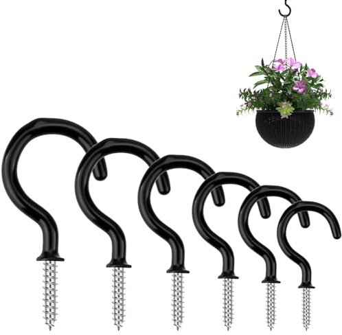 benlidoner 120Pcs Cup Hook Metal Ceiling Hooks Multipurpose Vinyl Coated Screw in Hooks for Hanging Plants Lights Cups Utensils, 6 Sizes
