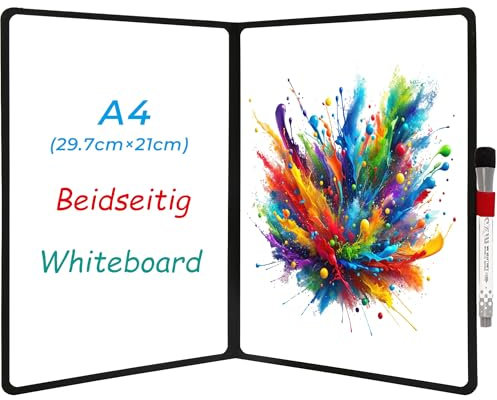 iNenya Doppelseitiges Whiteboard - tragbare, 12„ x 9“ Dry Erase Boards mit elegantem rotem, elastischem Stifttablett für Büro, Bildung und Zuhause (Schwarz) (Doppeltes A4)