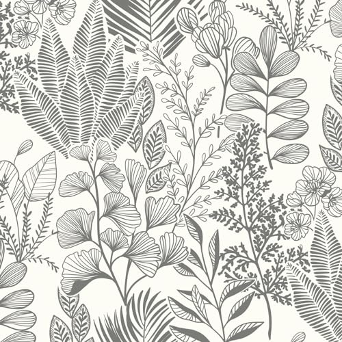 Fiula Papier peint autocollant 41 cm x 10 m - Papier peint autocollant en vinyle pour chambre à coucher - Imperméable - Amovible - Motif feuilles grises