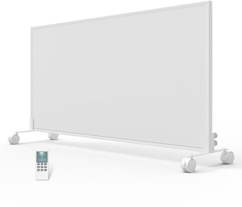 700w Infrared Heating Panel Built in Thermostat- Remote Control, Far Infrared Panel Heater with Rollers - Wall Mounted & Free Standing Eco Energy Efficient Heaters with Timer - 1220x618mm