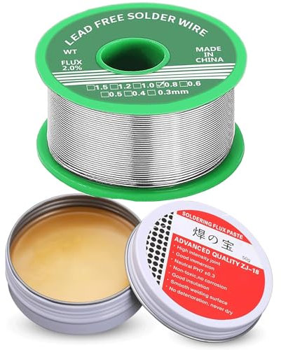 0,8 mm Lötdraht (20 g) und 10 g Zinnpaste–Leichtmetall-Lötzung mit Bleifreiem Kolophonium-Gehalt für professionelle Elektronik-Reparatur, Hobby-Heimwerk und ​LED-Servicing