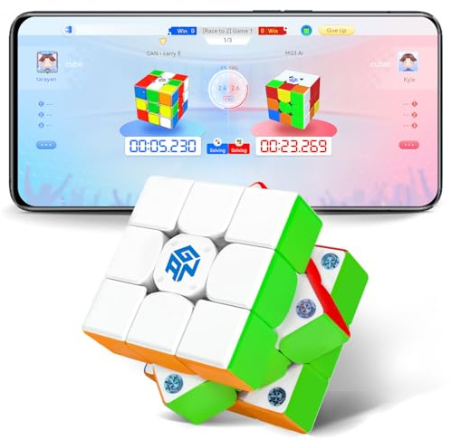Gan 356icarryE Speed Cube Magnetico Smart Cubo 3x3, Struttura Batteria Sostituibili Intelligente Cubo Professionale Connessione Bluetooth App Online PK (Frosted)