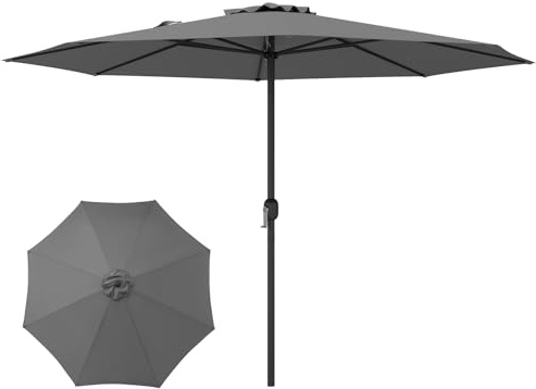 TANGZON 3.5M Garden Parasol, Outdoor Market Umbrella with 8 Sturdy Ribs, Crank Handle & Top Air Vent, Large Table Umbrella Sun-Protective Canopy for Patio Backyard Deck Pool (Grey)