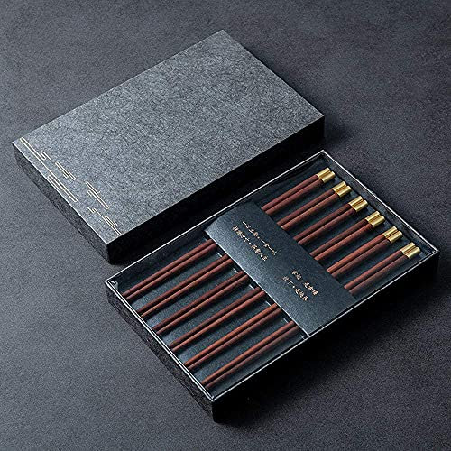 LYFDPN Bacchette Bacchette Bacchette riutilizzabili Bacchette riutilizzabili Bacchette Cinesi Regalo Set 5 Paia, Bacchette in Legno Naturale e Ottone Testa (B)