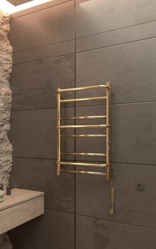 Elna Gold Handtuchheizkörper für Beauty & Lifestyle – Elektrisch 133W – 805 x 530 mm – Edelstahl Designheizkörper – Mit Timer & Thermostat – IP44 – Wandmontage für stilvolle Badezimmer