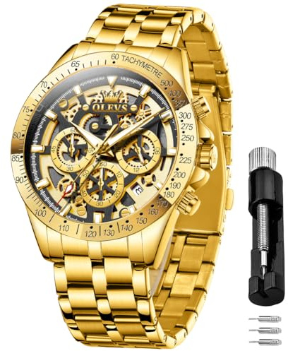 OLEVS Skeleton Uhren Herren Quarz Business Kleid Edelstahl Uhrenband Wasserdicht Ieuchtende Herrenuhr