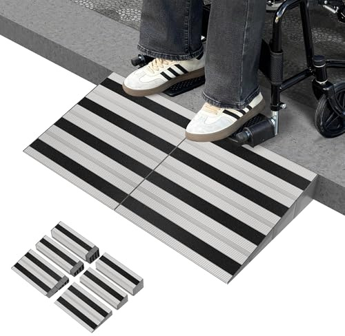 XARILK 10cm Rise Modular Threshold Ramp for Doorways, Stable Wheelchair Ramp for Home Steps, Aluminum Door Ramp and Curb Ramp for Scooters, Power Chairs, Cars, 500kg Load Capacity