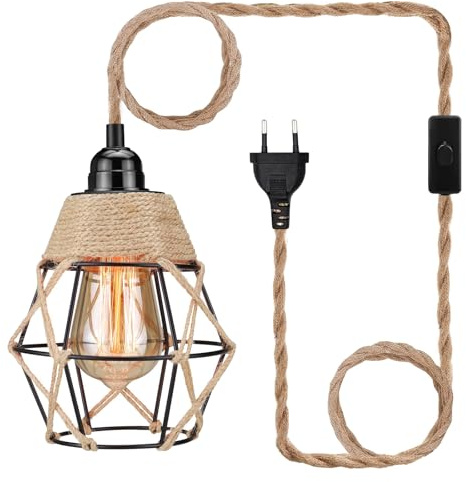 BORDEAG Hängelampes Mit Steckers,Vintage Hängelampe Mit Stecker Und 1,8 M Kabel,Vintage Plug In Hängelampe,Industrielle Lampe Mit Stecker Für Küche,Balkon,Gang,Bar,Wohnzimmer(Ohne Glühbirne)