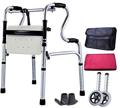 Walker, Rollator Walker Telaio pieghevole per deambulazione con sedile Deambulatori standard per anziani Altezza regolabile su 8 livelli Ausilio per la mobilità per camminare leggero per la riabilita