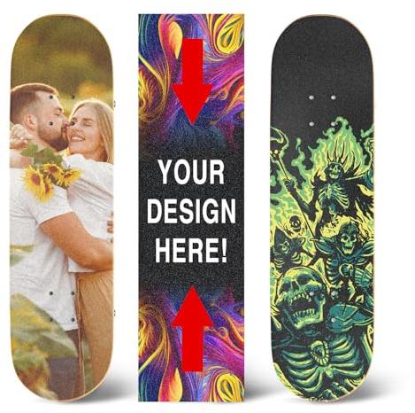 VulgrCo Custom Skateboard Grip Tape – Personalized Griptape, Design Your Own Deck with Photo, Logo or Text, Anti-Slip Grip for Skateboards, Scooters, Longboards, 9x33 Inch