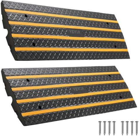 VEVOR Rampe de Trottoir, 65 mm, Rampe de Seuil en Caoutchouc, Lot de 2 Rampes d'Accès Antidérapantes, Charge 15 tonnes, avec Bandes Réfléchissantes Jaunes, pour Quai de Chargement, Entrepôt, Garage